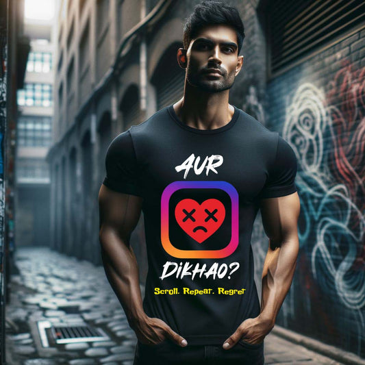 Aur Dekhao? | Hindi Social Media Addict Black T-Shirt for Gen-Z Scrollers 😴