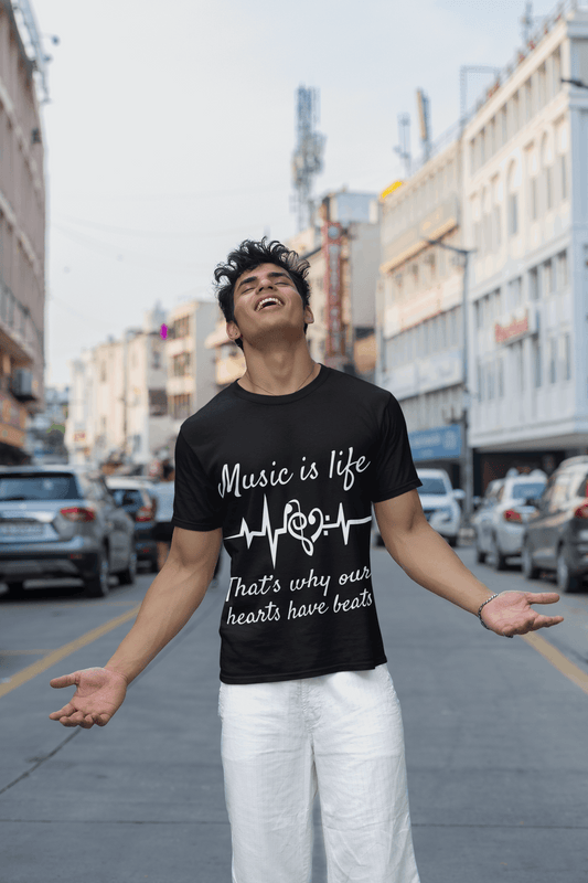 Music is Life, That’s Why Our Hearts Have Beats" | Vintage Sound Wave Male T-Shirt 🎵