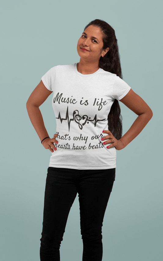 Music is Life, That’s Why Our Hearts Have Beats" | Vintage Sound Wave Women T-Shirt 🎵